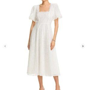 AQUA Lace Trim Eyelet Midi Dress XS